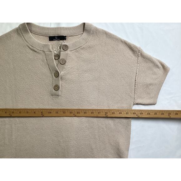 LILLUSORY short-sleeve sweater beige, waffle-knit button-up henley neckline M - Picture 4 of 5